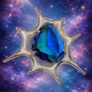 Vintage BSK Starburst Brooch – Blue Glass Atomic Pin